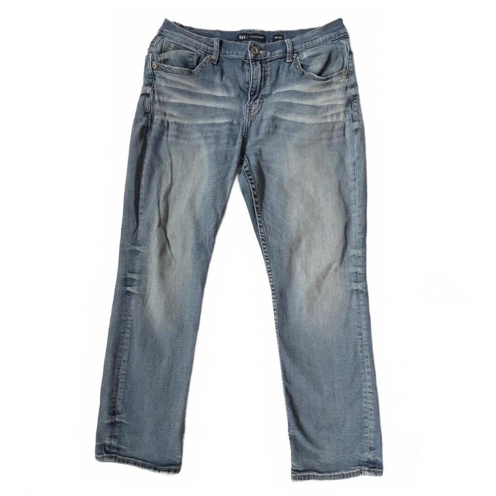 BKE Tyler Straight Jeans Blue Medium Wash Whiskered 34x32
